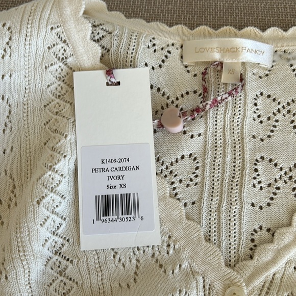 BEST NWT LoveShackFancy Petra Bow Pointelle Cropped Cardigan Ivory White Knit - Picture 6 of 10